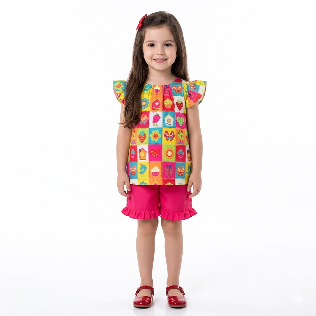 Girls Cotton Co-Ord Set with Cute Prints – Soft & Breathable Summer Outfit for Kids