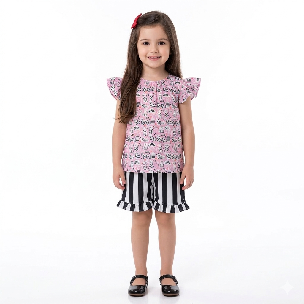 Girls Cotton Co-Ord Set with Cute Prints – Soft & Breathable Summer Outfit for Kids