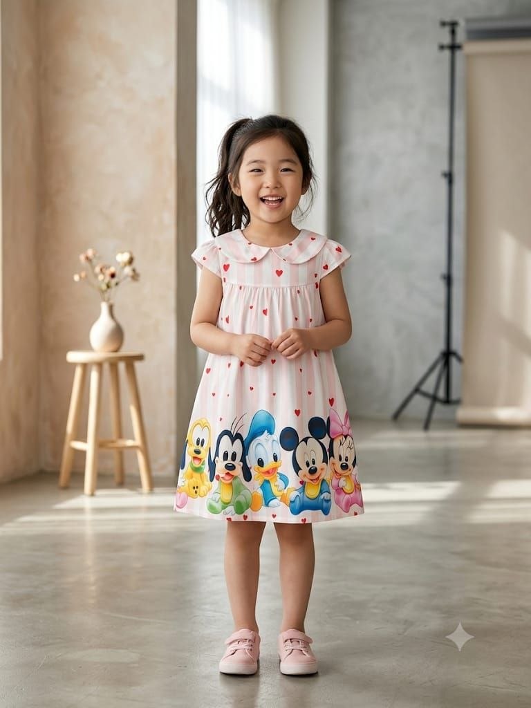 Micky Mouse Printed Frock-Soft Cotton Fabric
