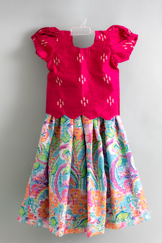 Kids Festive Wear Skirt & Top Set | Linen Crochet Skirt with Raw Silk Crop Top | Party & Celebration Outfit for Girls Age 1–12 Years @ ₹1099