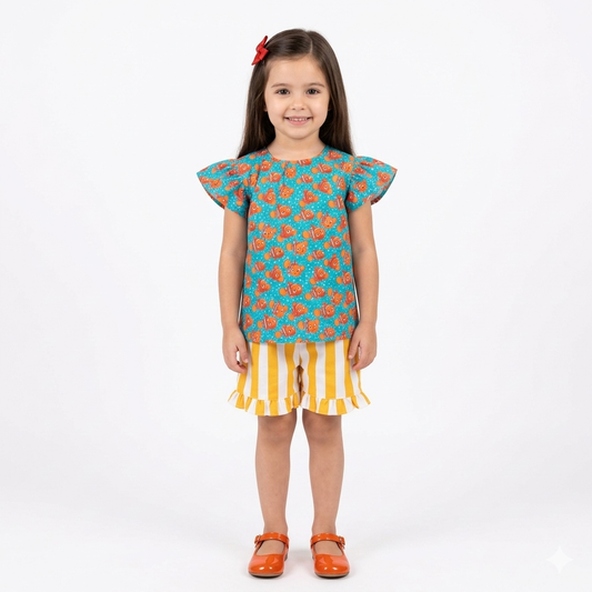 Girls Cotton Co-Ord Set with Cute Prints – Soft & Breathable Summer Outfit for Kids