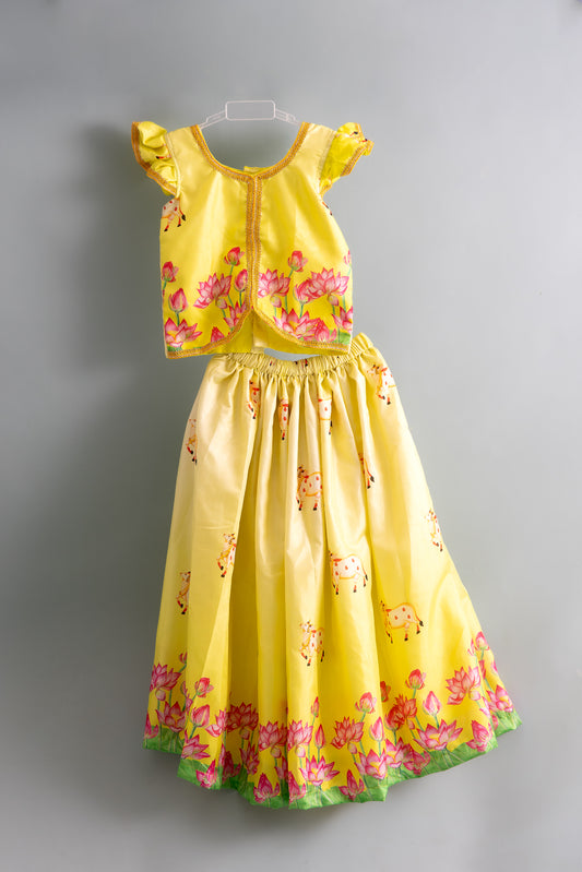 Girls Dola Silk Skirt & Crop Top Set | Party & Festive Wear for Ages 1–12 Years | Lined for Comfort @ ₹999