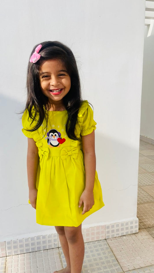 Lemon green penguin frock