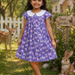Baby Girls Lavender Deer Print Cotton Frock – Peter Pan Collar Summer Dress
