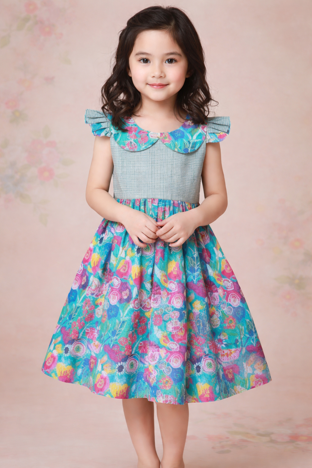 Floral Printed Frock with Contrast Yoke – Kids Girls Dress (2–12 Years)