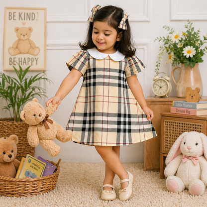 Checkered Plaid Peter Pan Collar Frock | Uvaly Clothing