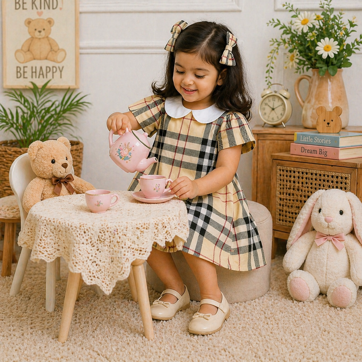 Checkered Plaid Peter Pan Collar Frock | Uvaly Clothing