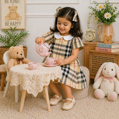 Checkered Plaid Peter Pan Collar Frock | Uvaly Clothing