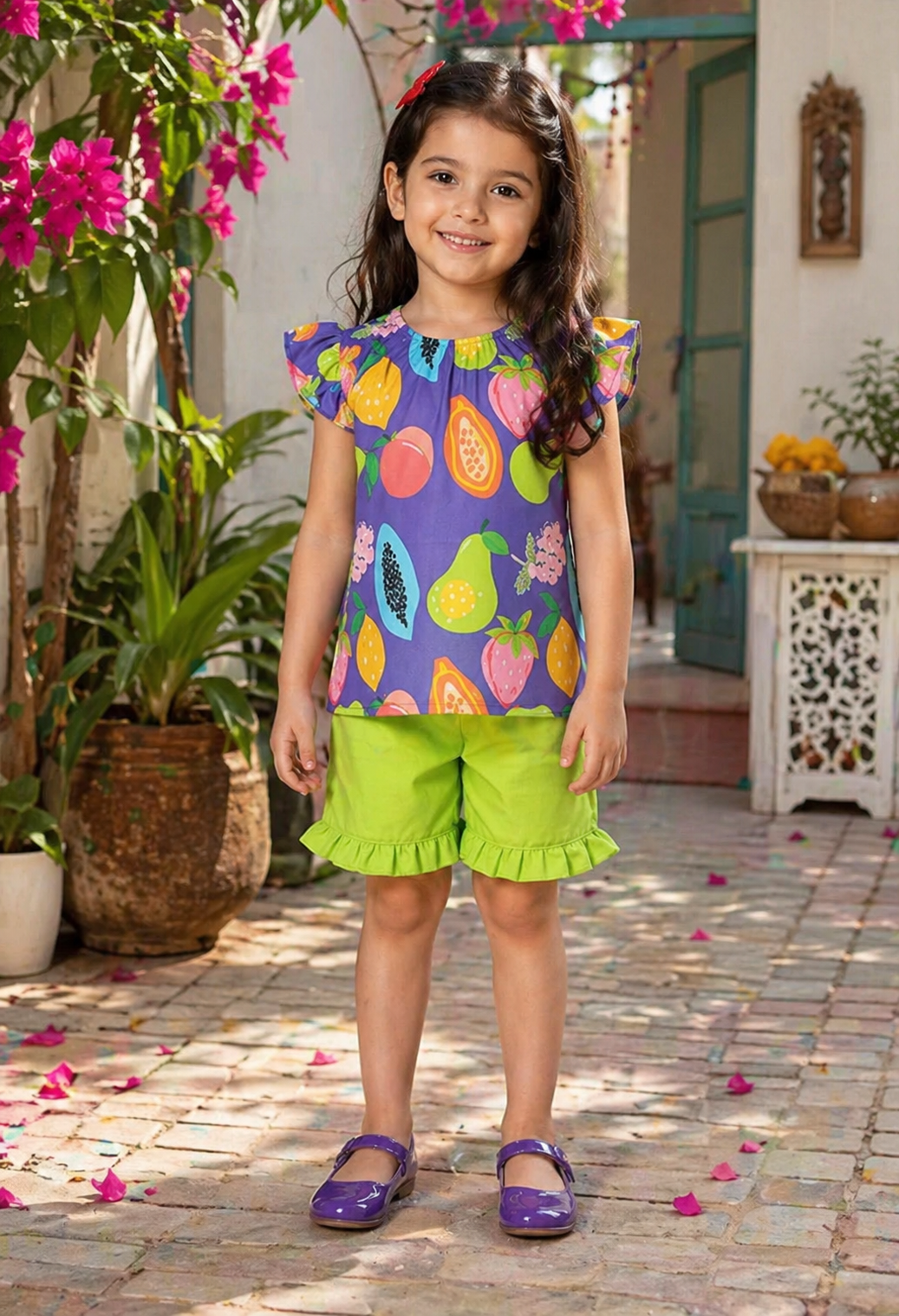 Girls Fruity Pop Cotton Co-Ord Set – Soft Breathable Summer Outfit for Kids
