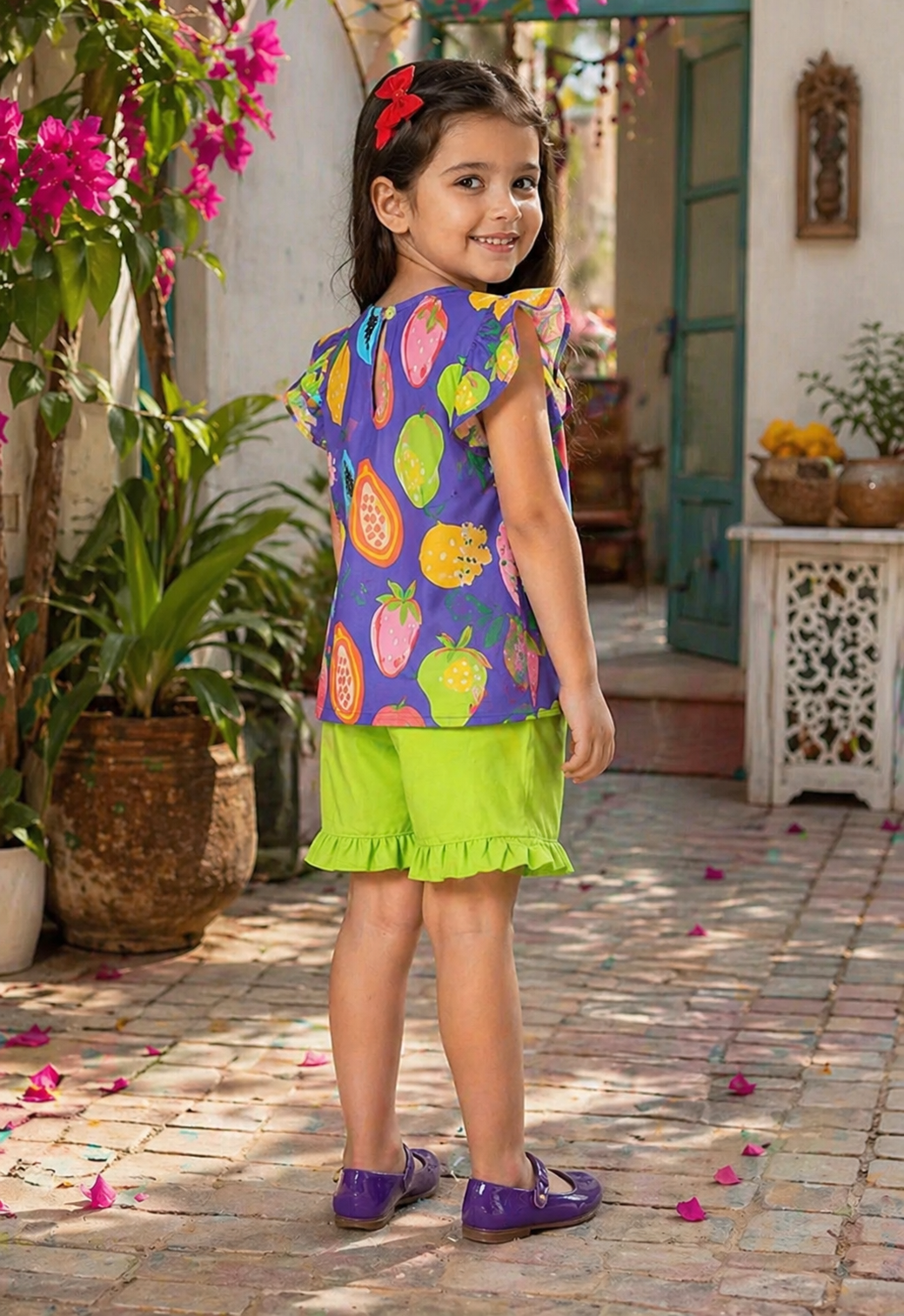 Girls Fruity Pop Cotton Co-Ord Set – Soft Breathable Summer Outfit for Kids
