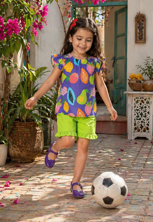 Girls Fruity Pop Cotton Co-Ord Set – Soft Breathable Summer Outfit for Kids