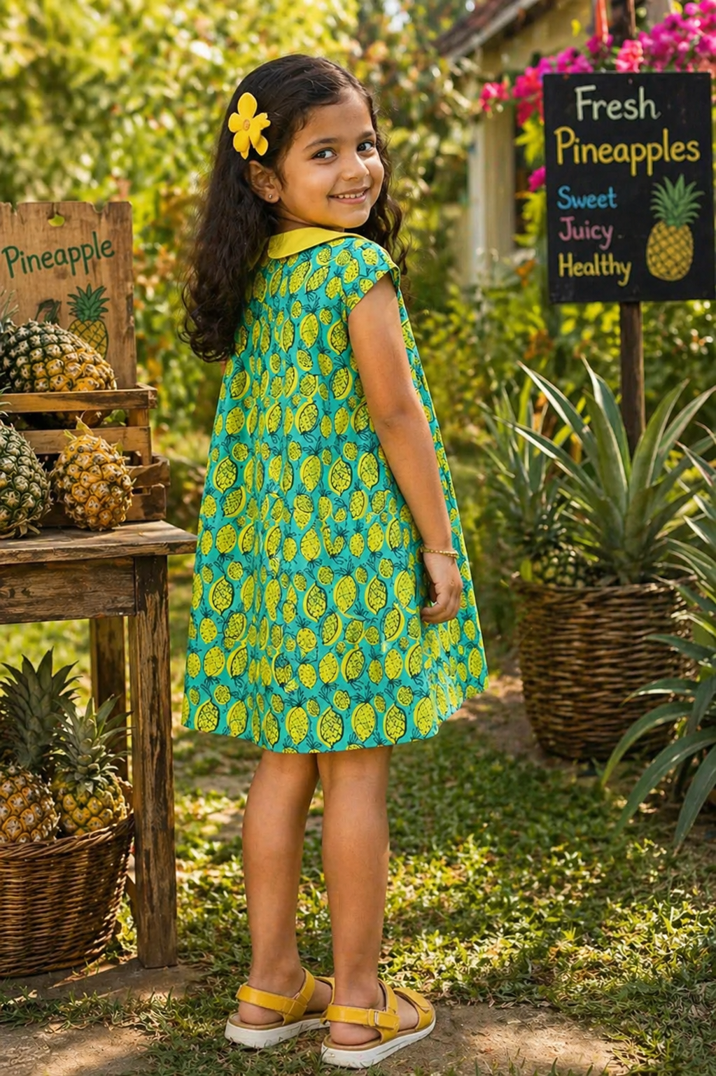 Girls Tropical Pineapple Print Summer Cotton Frock