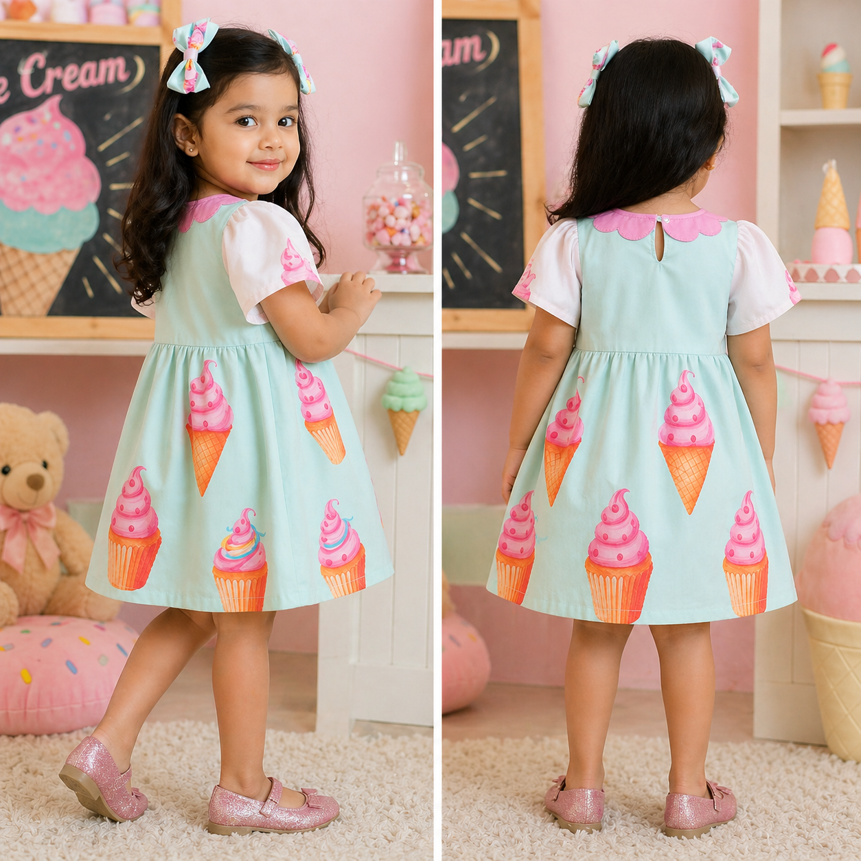Ice Cream Cartoon Printed Frock | Uvaly Clothing Kids
