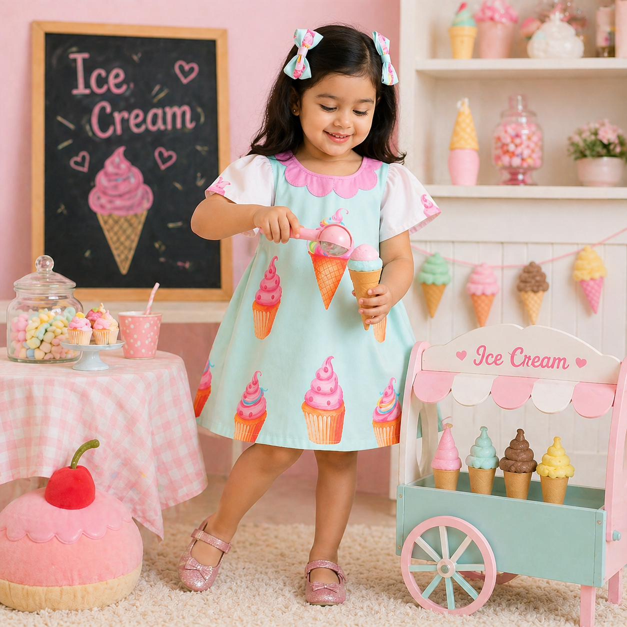 Ice Cream Cartoon Printed Frock | Uvaly Clothing Kids