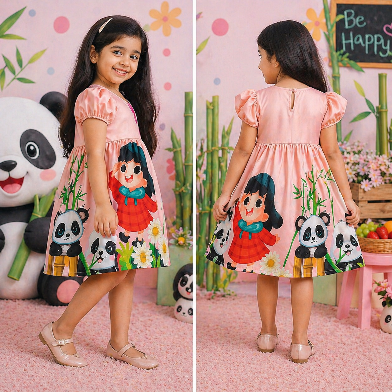 Panda Cartoon Printed Frock | Uvaly Clothing Kids Dress