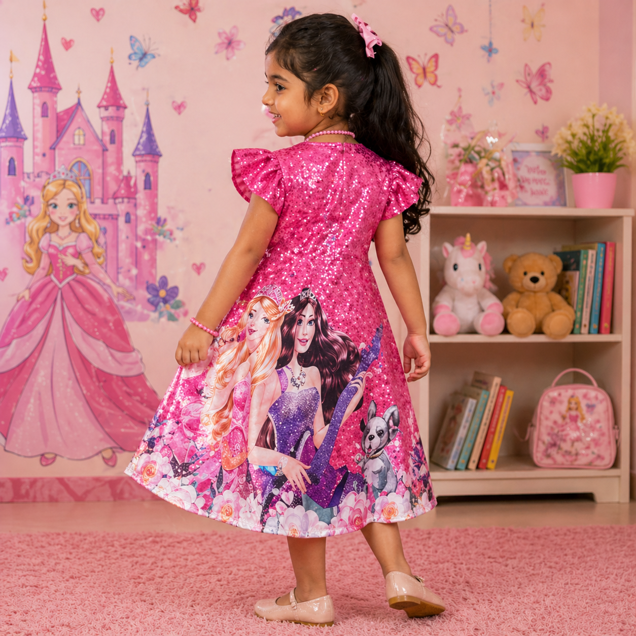 Princess Cartoon Printed Frock | Uvaly Clothing Party Dress