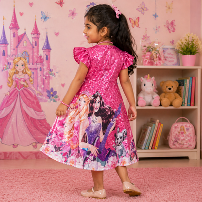 Princess Cartoon Printed Frock | Uvaly Clothing Party Dress