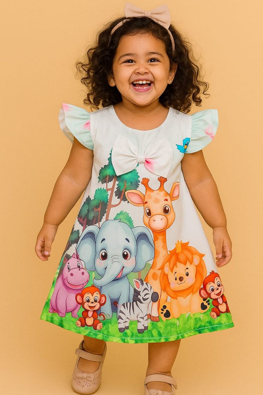 Kids Jungle Theme A-Line Party Frock
