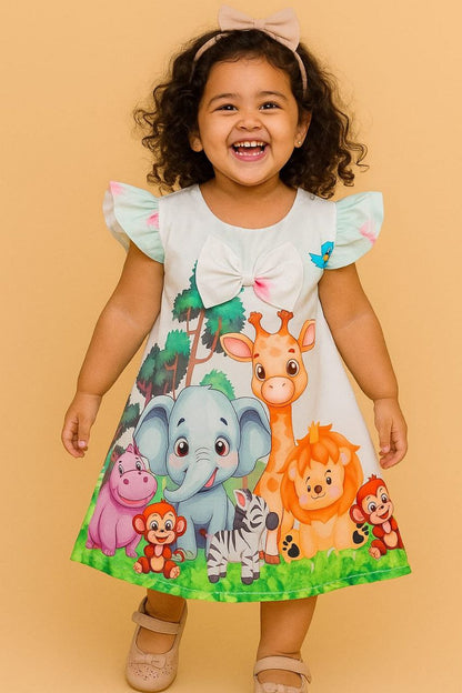 Kids Jungle Theme A-Line Party Frock
