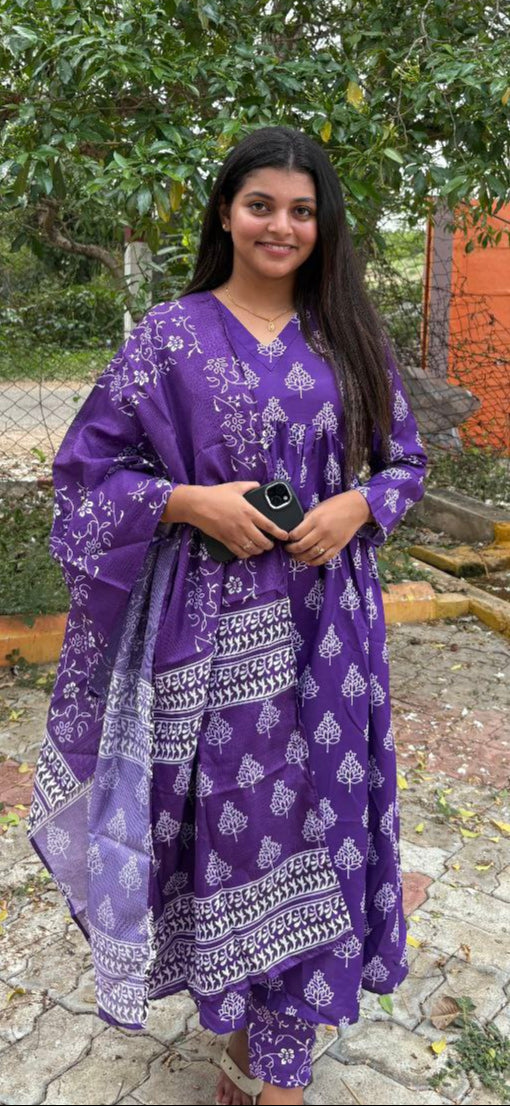 Women's Casual Salwar Suit Set – Top + Bottom + Shawl | Premium Cotton Blend | Sizes S to XXL | ₹888 Only