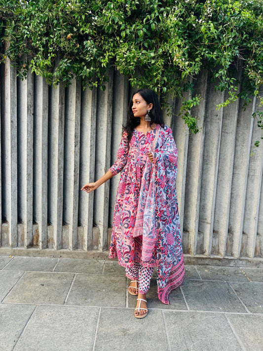 Women's Salwar Suit Set – Top + Bottom + Shawl | Premium Cotton Blend | Sizes S to XXL | ₹888 Only