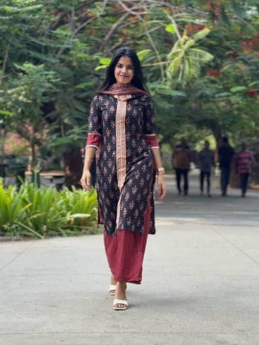 Women's Salwar Suit Set – Top + Bottom + Shawl | Premium Cotton Blend | Sizes S to XXL | ₹888 Only