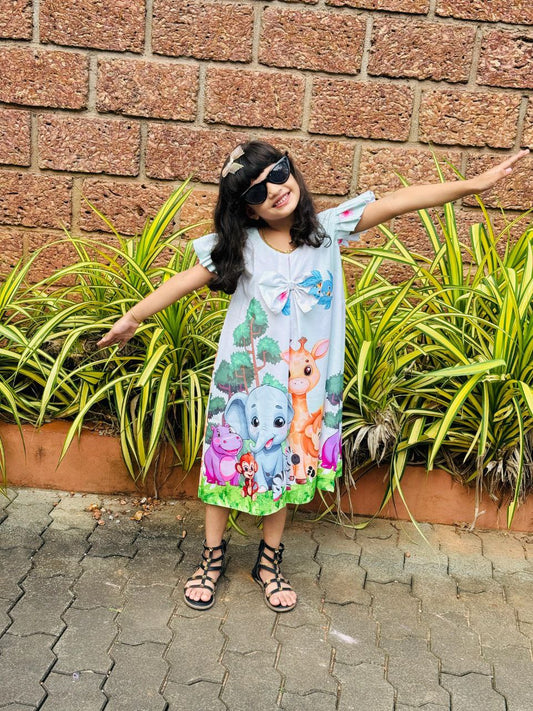 Kids Jungle Theme A-Line Party Frock