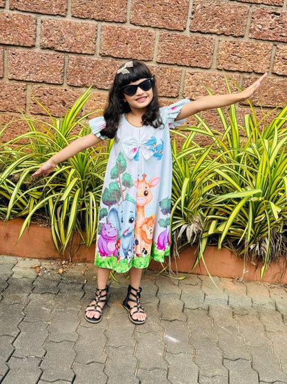 Kids Jungle Theme A-Line Party Frock