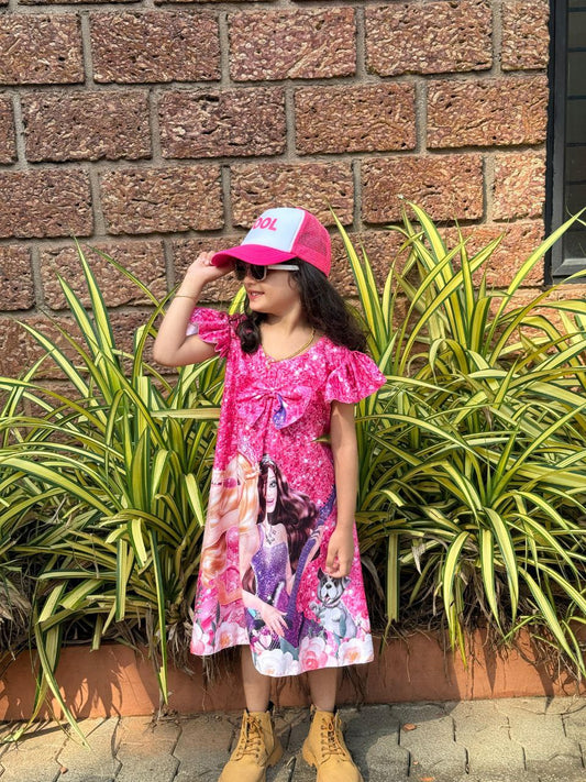 Girls Cartoon Princess Printed Party Frock