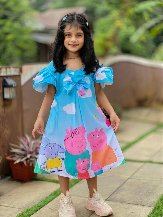 Cute Kids Cartoon Printed Frock | Fun & Comfortable Dress for Girls Age 1–12 Years | Daily Wear & Birthday Outfit