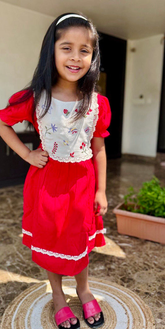 "Elegant Girls' Embroidered Lace Frock – Vintage Party Dress for Ages 1 to 8 Years"