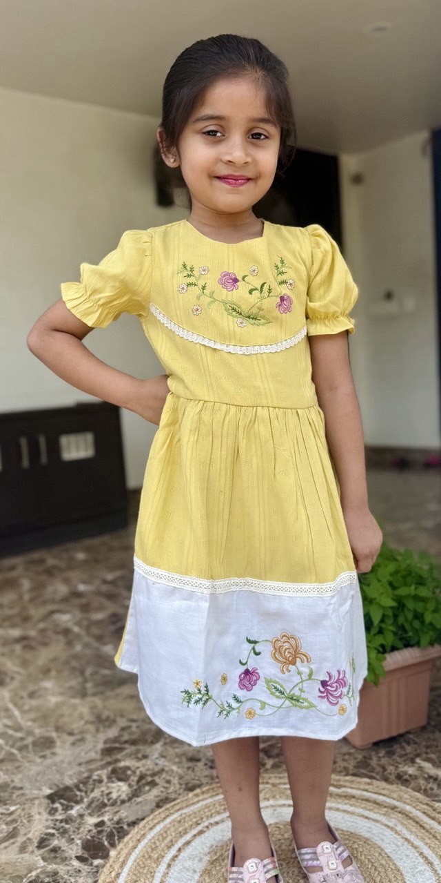 "Elegant Girls' Embroidered Lace Frock – Vintage Party Dress for Ages 1 to 8 Years"