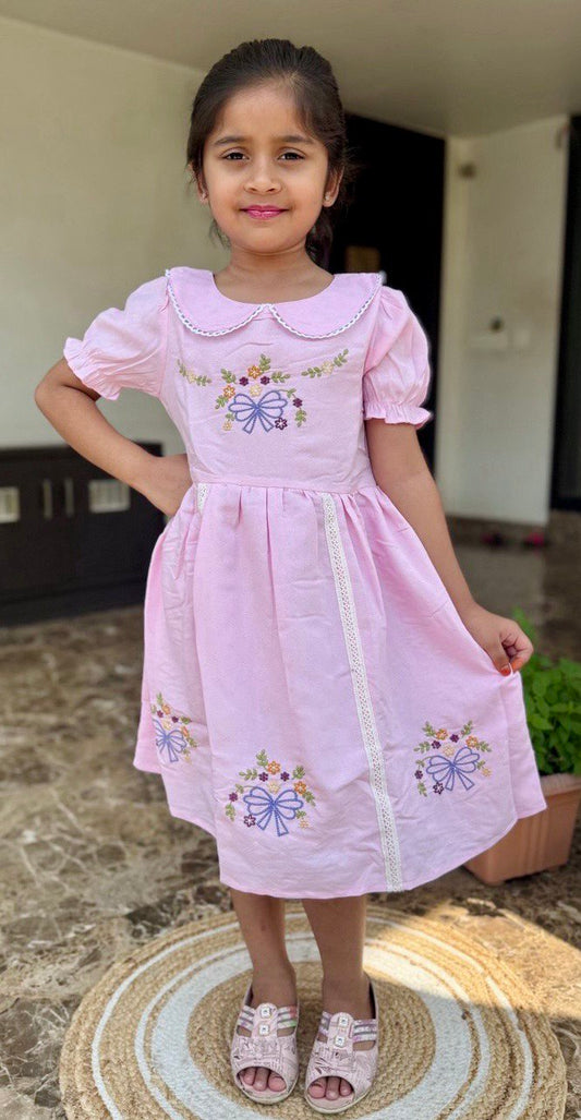 "Floral Embroidery Frock with Lace Work for Girls (1-8 Years) – Elegant & Comfortable"