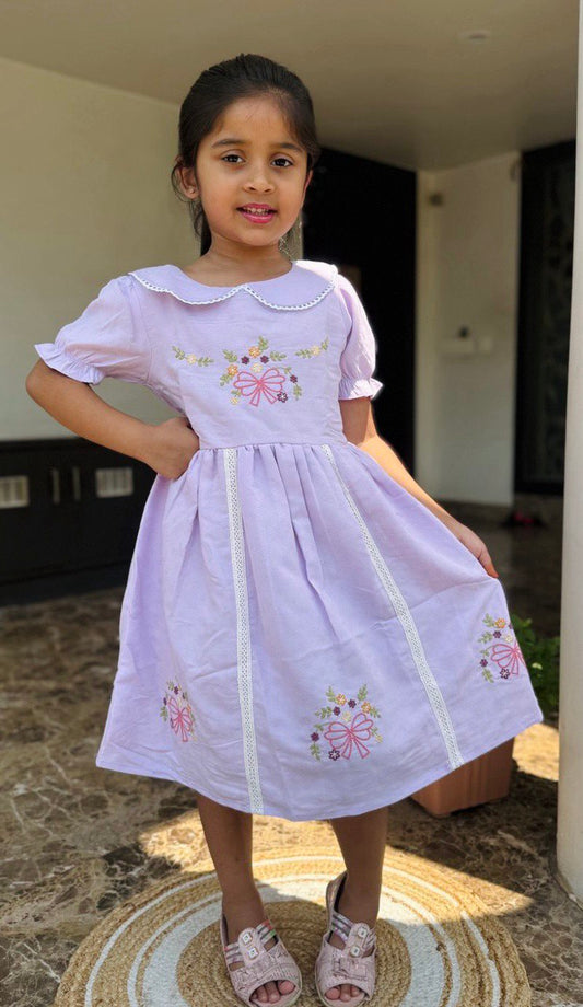 "Floral Embroidery Frock with Lace Work for Girls (1-8 Years) – Elegant & Comfortable"