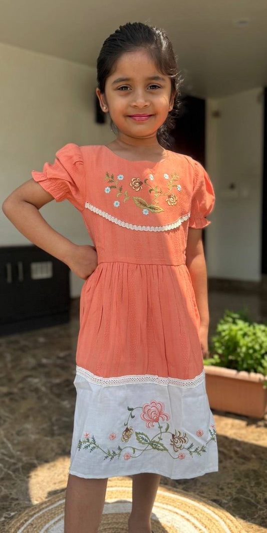 "Elegant Girls' Embroidered Lace Frock – Vintage Party Dress for Ages 1 to 8 Years"