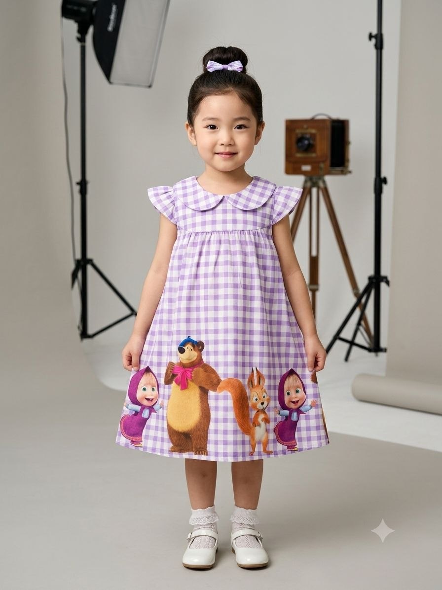 Masha Cartoon Printed Frock | Uvaly Clothing Girls Dress