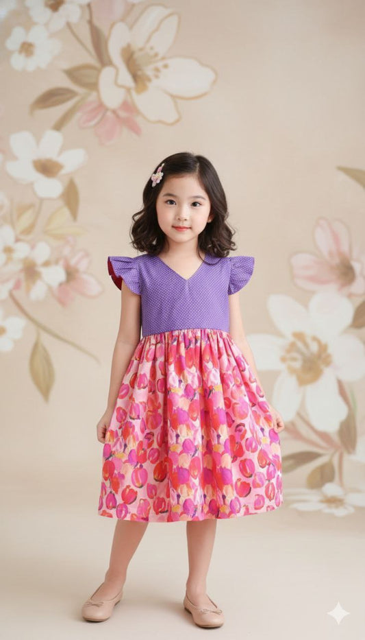 Floral Printed Frock with Contrast Yoke – Kids Girls Dress (2–12 Years)