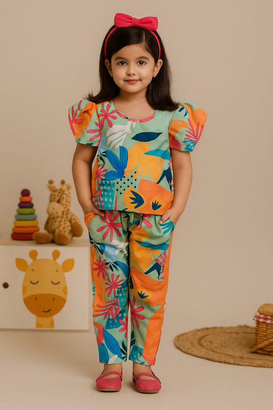 Vibrant Green Kids’ Co-Ord Set | Trendy & Comfortable Outfit for Girls